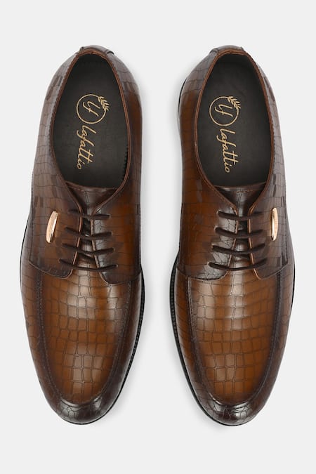Shop_Lafattio_Brown Textured Formal Shoes  _at_Aza_Fashions