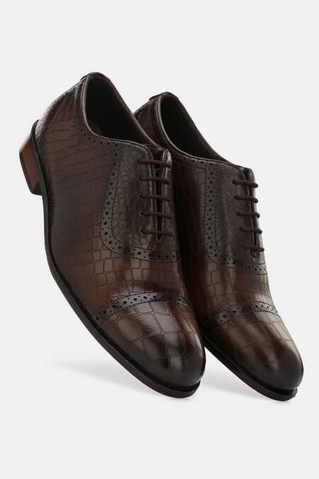 Lafattio_Brown Pointed Toe Semi Brogues  _at_Aza_Fashions