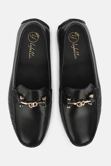 Shop_Lafattio_Black Embellished Matte Loafers _at_Aza_Fashions