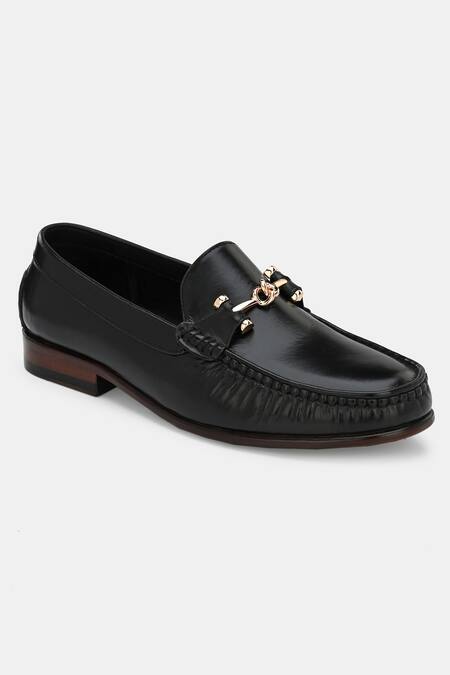 Lafattio_Black Embellished Matte Loafers _Online_at_Aza_Fashions