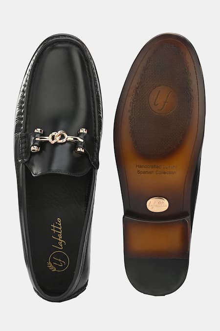 Lafattio_Black Embellished Matte Loafers _at_Aza_Fashions