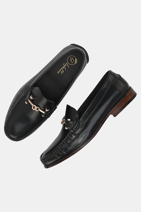 Buy_Lafattio_Black Embellished Matte Loafers 