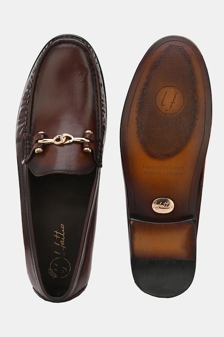 Shop_Lafattio_Brown Leather Matte Loafers  _Online_at_Aza_Fashions