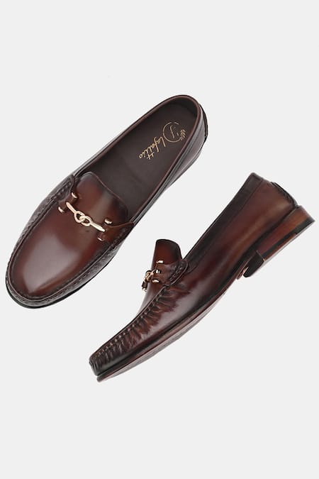 Lafattio_Brown Leather Matte Loafers  _at_Aza_Fashions