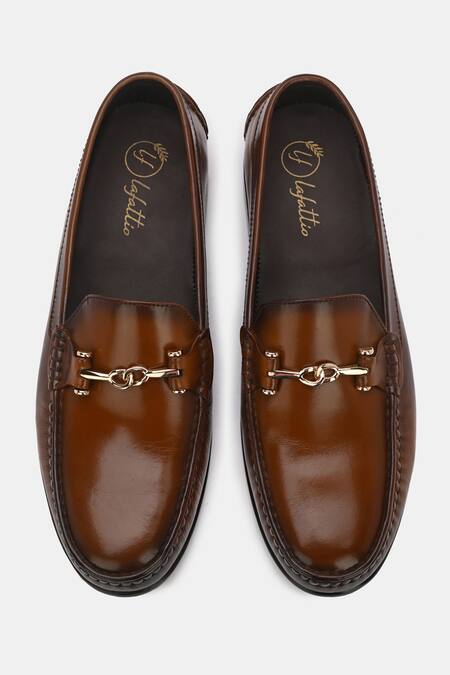 Shop_Lafattio_Brown Leather Embellished Loafers _at_Aza_Fashions