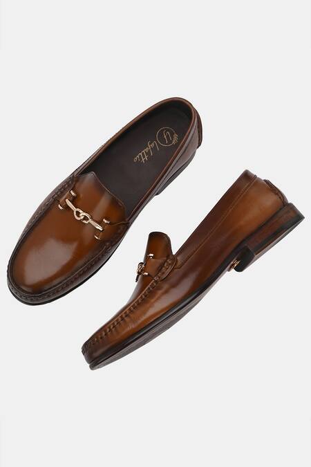 Lafattio_Brown Leather Embellished Loafers _Online_at_Aza_Fashions