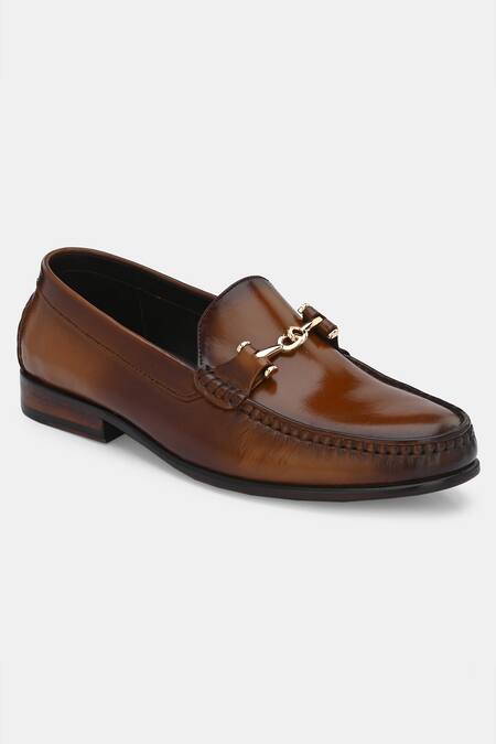 Buy_Lafattio_Brown Leather Embellished Loafers _Online_at_Aza_Fashions