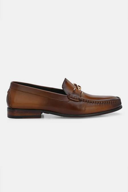 Shop_Lafattio_Brown Leather Embellished Loafers _Online_at_Aza_Fashions