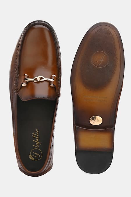 Buy_Lafattio_Brown Leather Embellished Loafers 