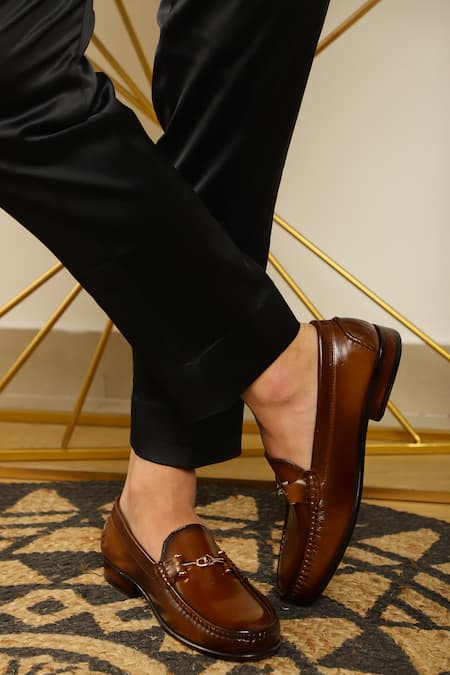 Shop_Lafattio_Brown Leather Embellished Loafers 