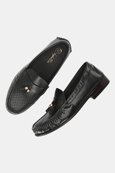 Buy_Lafattio_Black Perforated Leather Loafers  