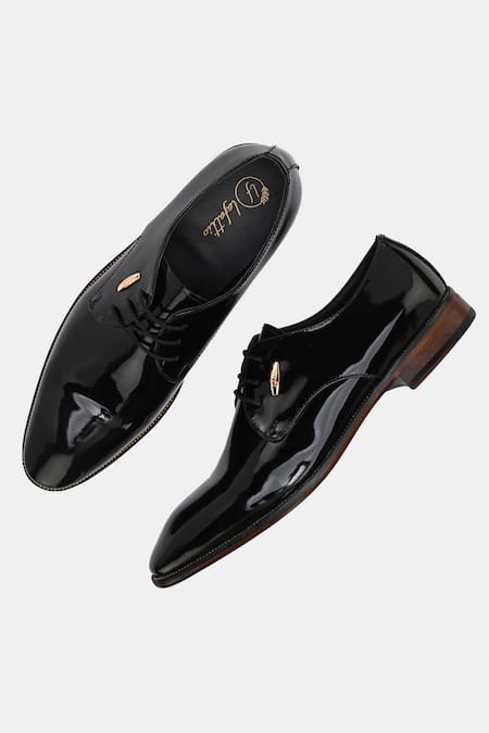 Lafattio_Black Lace Up Leather Shoes  _Online_at_Aza_Fashions