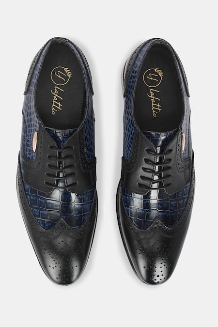 Shop_Lafattio_Blue Leather Textured Brogues  _at_Aza_Fashions