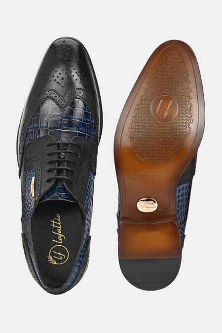 Shop_Lafattio_Blue Leather Textured Brogues  _Online_at_Aza_Fashions