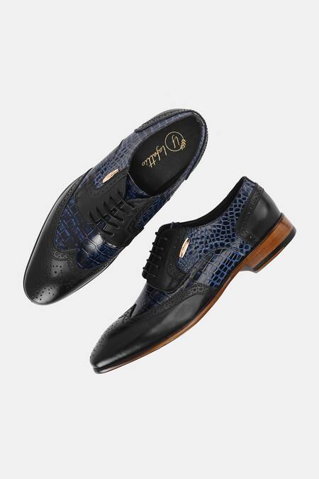 Lafattio_Blue Leather Textured Brogues  _at_Aza_Fashions