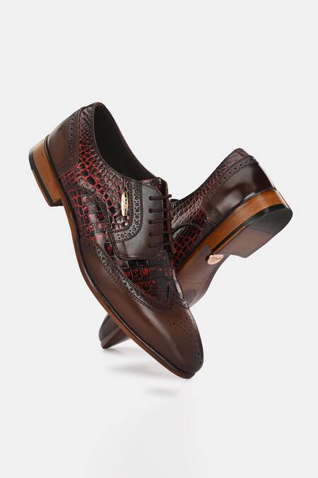Lafattio Red Cherry Lace-up Textured Brogues 