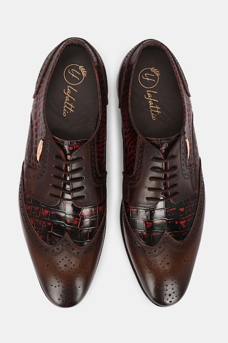 Shop_Lafattio_Red Cherry Lace-up Textured Brogues _at_Aza_Fashions