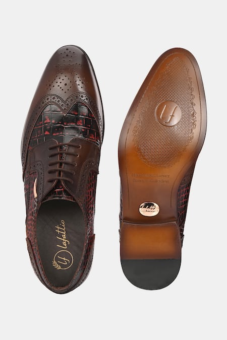 Lafattio_Red Cherry Lace-up Textured Brogues _at_Aza_Fashions