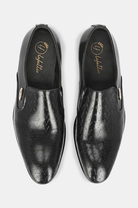 Shop_Lafattio_Black Laser Engraved Moccasins  _at_Aza_Fashions