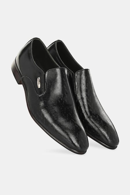 Buy_Lafattio_Black Laser Engraved Moccasins  _Online_at_Aza_Fashions