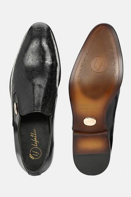 Lafattio_Black Laser Engraved Moccasins  _at_Aza_Fashions