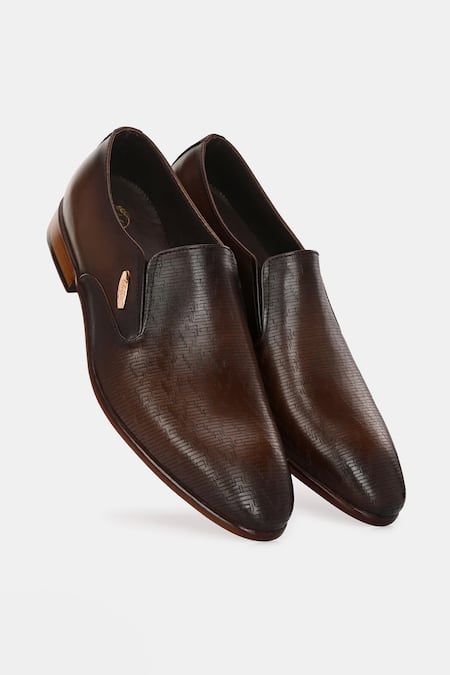Buy_Lafattio_Brown Engraved Leather Moccasins  _Online_at_Aza_Fashions