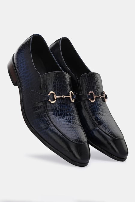 Buy_Lafattio_Blue Textured Buckled Moccasins _Online_at_Aza_Fashions