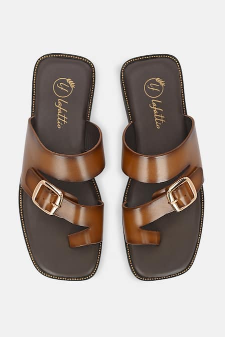 Shop_Lafattio_Brown Leather Slip-on Sandals _at_Aza_Fashions