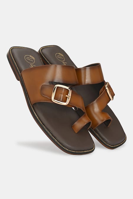 Lafattio_Brown Leather Slip-on Sandals _Online_at_Aza_Fashions