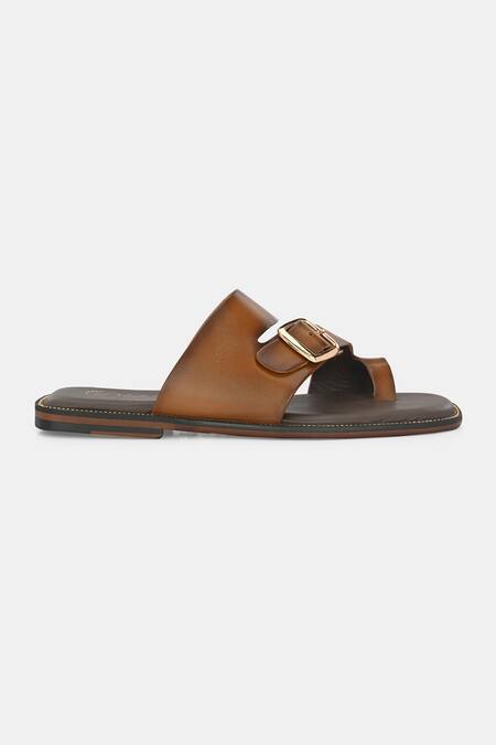Buy_Lafattio_Brown Leather Slip-on Sandals _Online_at_Aza_Fashions