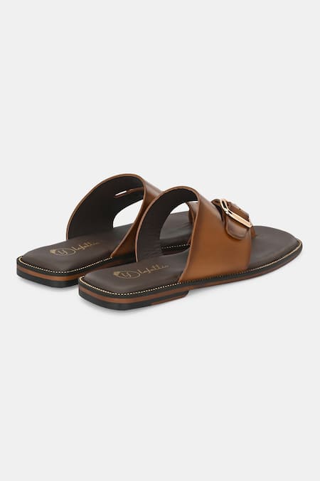 Shop_Lafattio_Brown Leather Slip-on Sandals _Online_at_Aza_Fashions