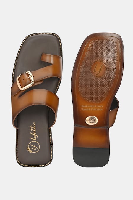 Lafattio_Brown Leather Slip-on Sandals _at_Aza_Fashions