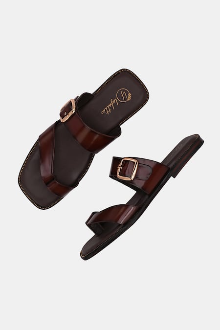 Lafattio_Brown Split Toe Leather Slip On _Online_at_Aza_Fashions