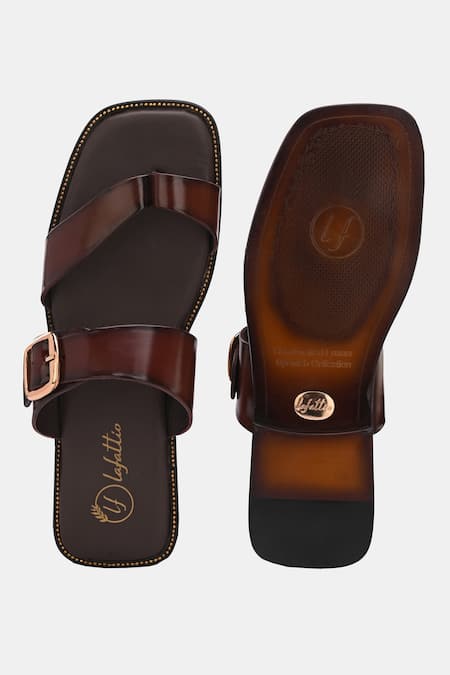 Lafattio_Brown Split Toe Leather Slip On _at_Aza_Fashions