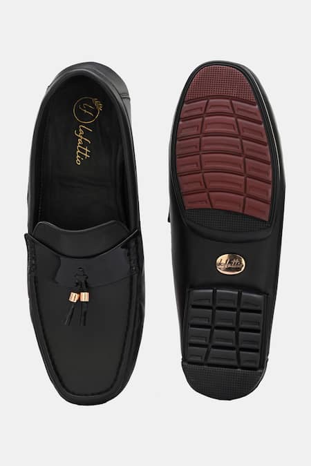 Shop_Lafattio_Black Tasselled Leather Loafers  _Online_at_Aza_Fashions