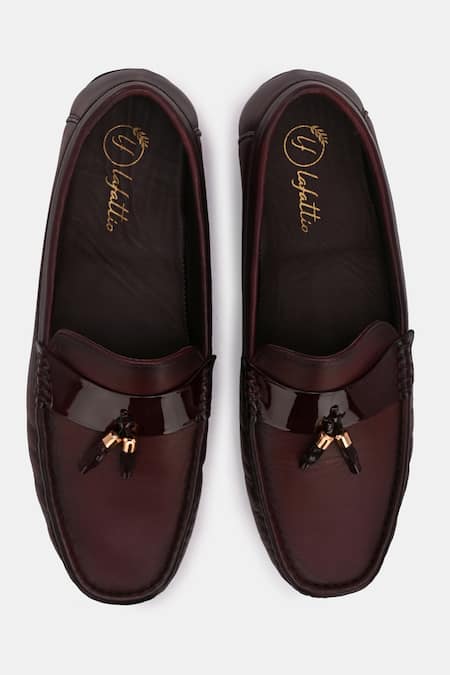 Lafattio Cherry Leather Round Toe Loafers 