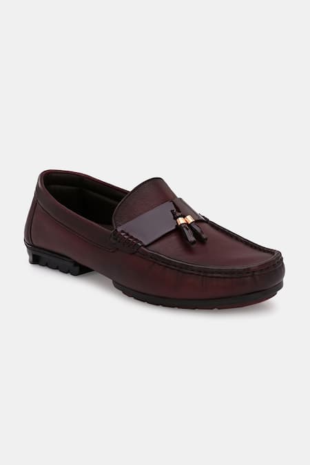 Lafattio_Red Cherry Leather Round Toe Loafers _Online_at_Aza_Fashions