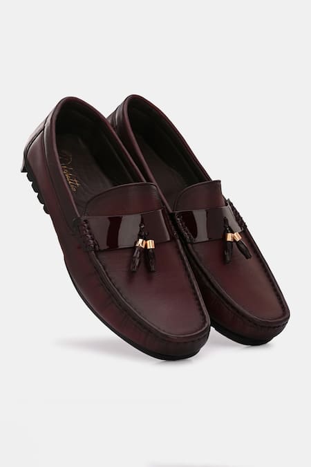 Buy_Lafattio_Red Cherry Leather Round Toe Loafers _Online_at_Aza_Fashions