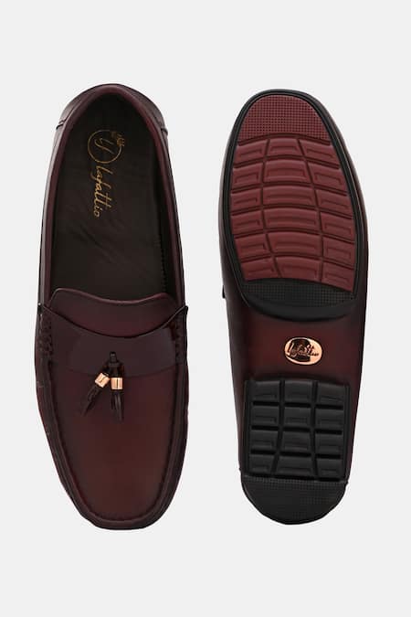 Shop_Lafattio_Red Cherry Leather Round Toe Loafers _Online_at_Aza_Fashions
