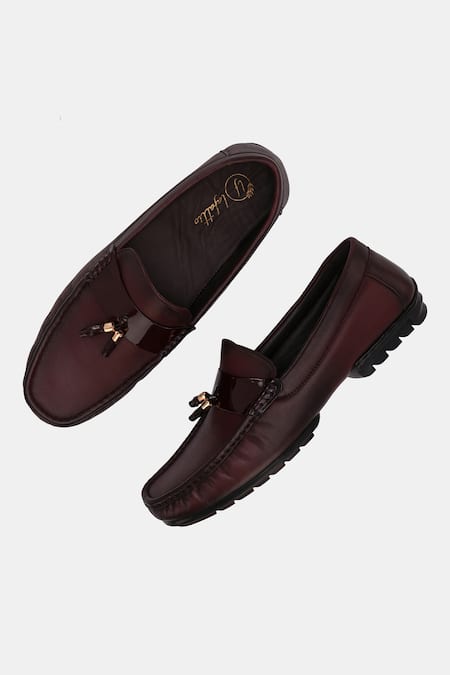 Lafattio_Red Cherry Leather Round Toe Loafers _at_Aza_Fashions