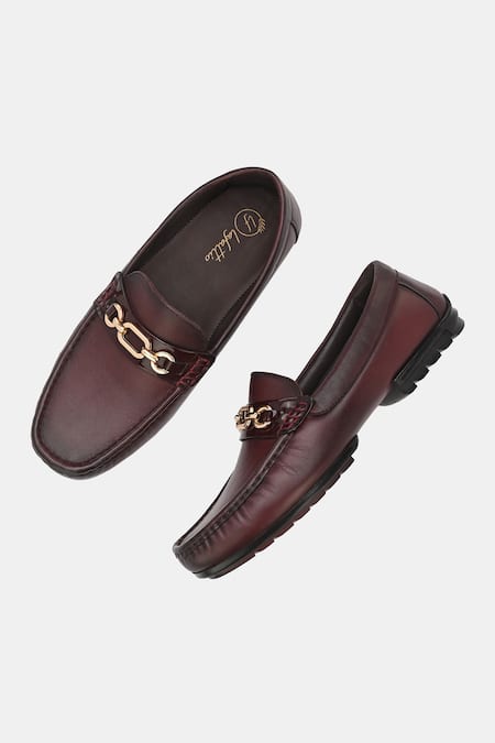 Lafattio_Red Cherry Buckled Leather Loafers _Online_at_Aza_Fashions