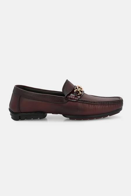 Buy_Lafattio_Red Cherry Buckled Leather Loafers _Online_at_Aza_Fashions