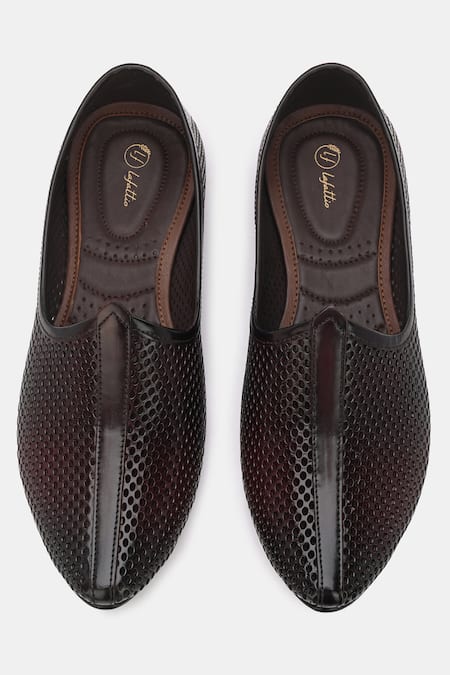 Shop_Lafattio_Brown Textured Leather Juttis _at_Aza_Fashions