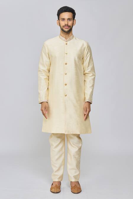 Nayantara Couture Gold Viscose, Silk Embroidery Geometric Floral Bundi Set Online at Aza Fashions Nayantara Couture_Gold Viscose, Silk Embroidery Geometric Floral Bundi Set_Online_at_Aza_Fashions