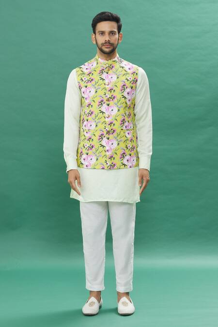 Buy Spring Break Yellow Polyester, Cotton Embroidery Rose Print Bundi Kurta Set For Kids Online at Aza Fashions Buy_Spring Break_Yellow Polyester, Cotton Embroidery Rose Print Bundi Kurta Set For Kids_Online_at_Aza_Fashions