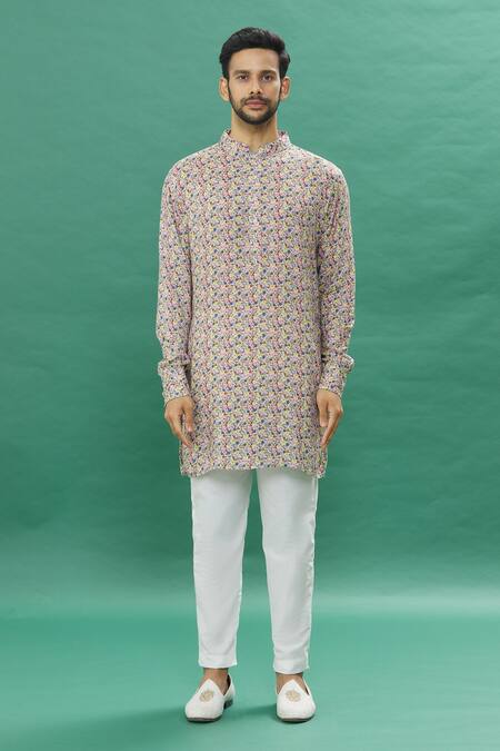 Spring Break Multi Color Cotton Embroidery Micro Floral Bundi Kurta Set Online at Aza Fashions Spring Break_Multi Color Cotton Embroidery Micro Floral Bundi Kurta Set _Online_at_Aza_Fashions