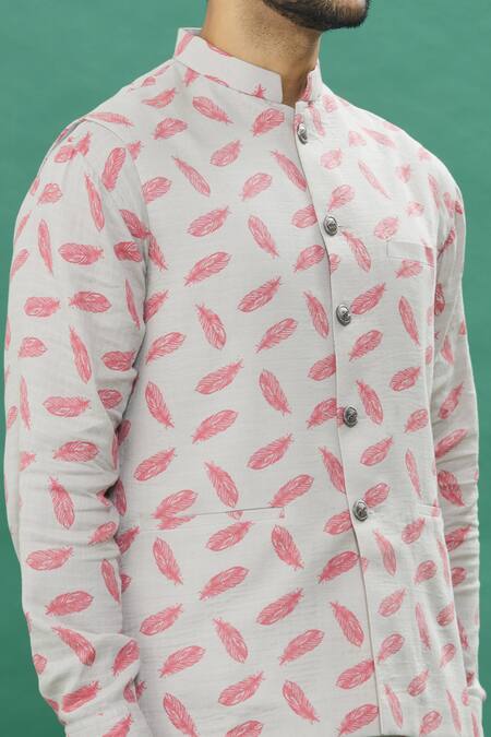 Shop Spring Break Beige Polyester, Cotton Embroidery, Print Jacket Set With Plain Churidar Online at Aza Fashions Shop_Spring Break_Beige Polyester, Cotton Embroidery, Print Jacket Set With Plain Churidar _Online_at_Aza_Fashions