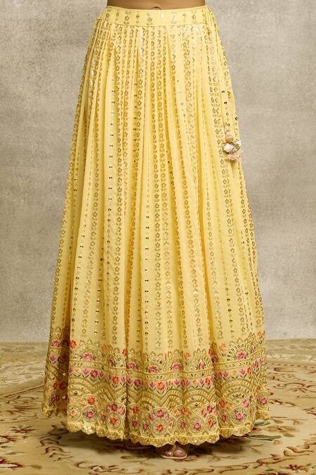 Ariyana By Aza_Yellow Silk, Net, Viscose Sequins, Mirrors, Embroidery Boat Neck Lehenga Set _at_Aza_Fashions