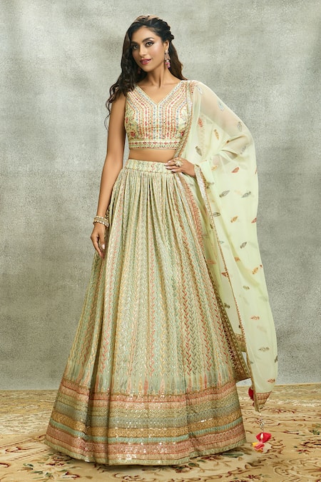 Buy Ivory Lehenga Set with Dupatta and Cancan by NAKUL SEN at Ogaan Online  Shopping Site