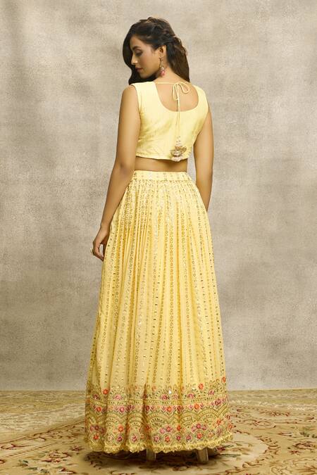 Ariyana By Aza_Yellow Silk, Net, Viscose Sequins, Mirrors, Embroidery Boat Neck Lehenga Set _Online_at_Aza_Fashions